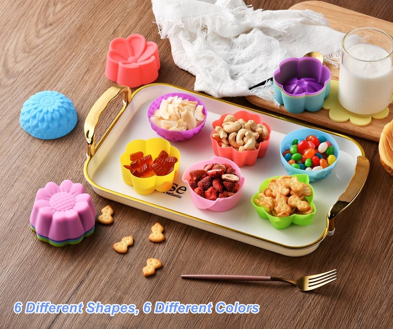 Reusable Silicone Baking Cups,Silicone Cupcake Liners for baking, Multi Flowe... gallery