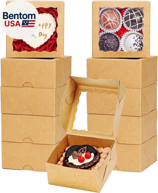 50 Pack Cookie Boxes with Window 4X4X2 Inch,Bakery Boxes, Chocolates Strawberrie
