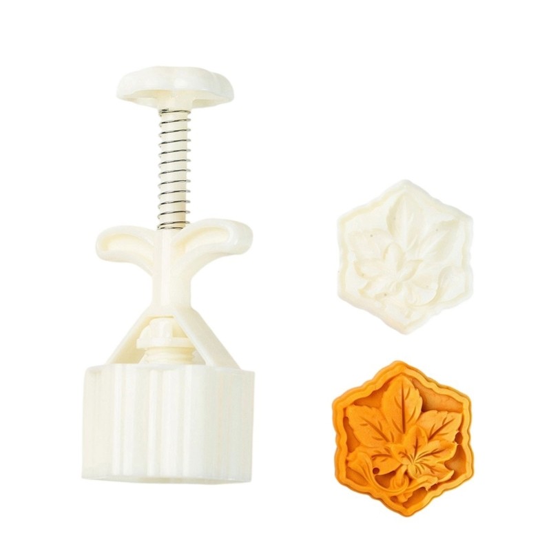 Festives Maple Leaf Hexagonal Moon Cake Press Plastic Safe Baking Accessories