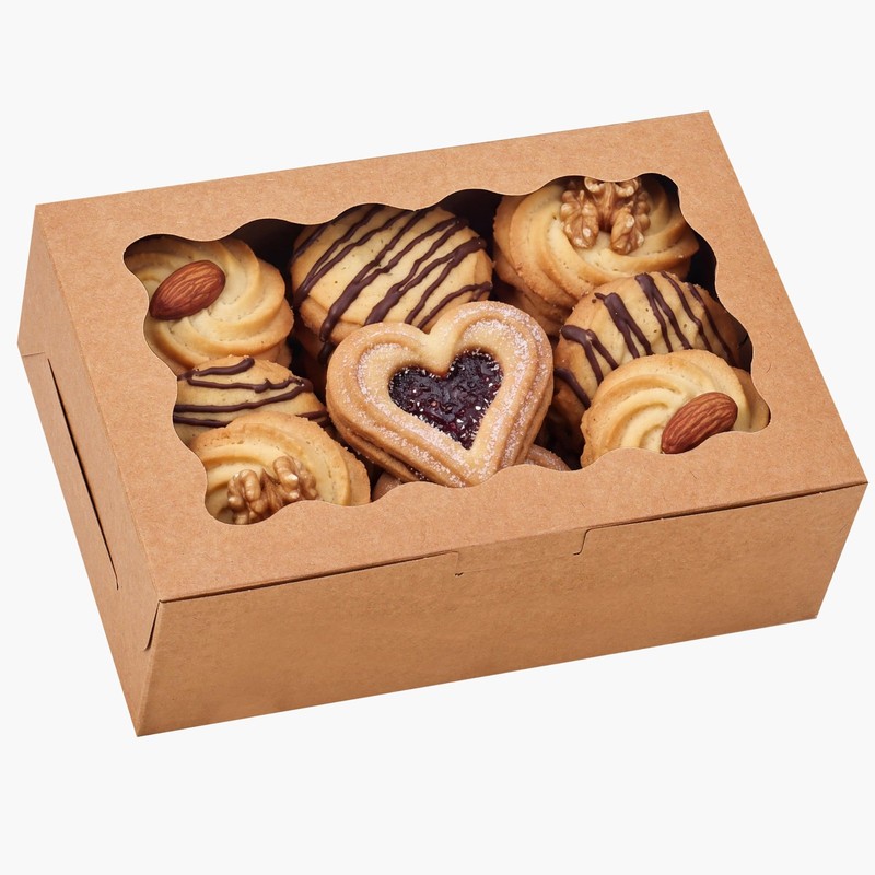 10pcs Bakery Boxes, 9x6x3 Inch Brown Cookie Boxes with Window,Pastry Containe