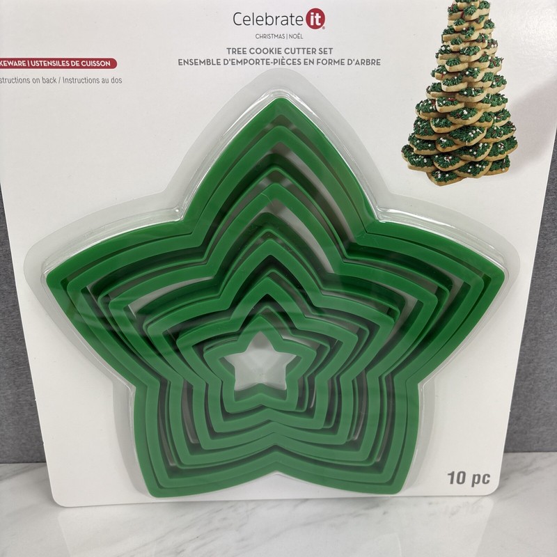 Cookie Cutter Green Star Stacking Christmas Tree Set Sugar Gingerbread 10 Pc.