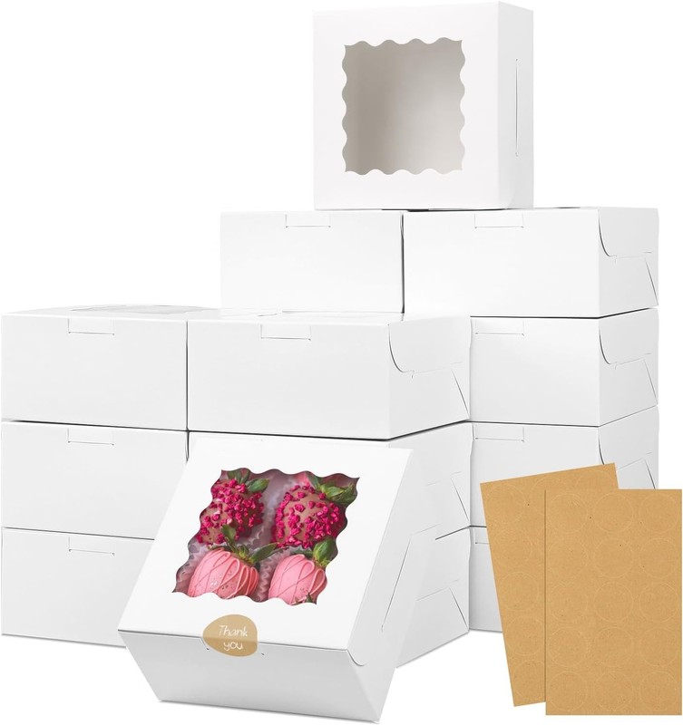 Sturdy Disposable White Bakery Boxes with Window - Ideal for Pastries & Gifts