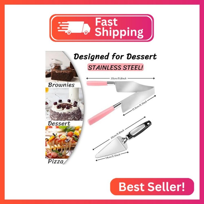 2 Pcs Cake Slicer Cutter and Multi Function Cake Server Stainless Steel Set for gallery