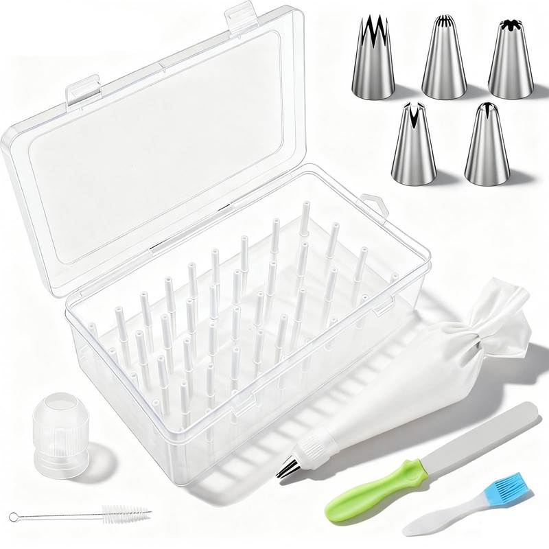 Piping Tip Box with Cake Decorating Kit, 42 Pegs Piping Tip Set Organizer Cas…