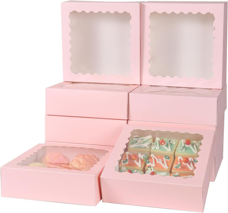 24 Pcs Pink Pie Boxes,12X12X3 Inch Auto-Popup Bakery Boxes with Window Donuts Ch