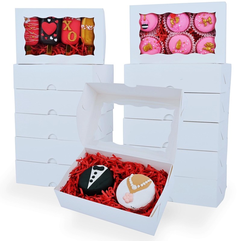 White Rectangular 7″X4.3″X1.5″ Dishwasher Safe Clear Window Pastry Boxes – 10…