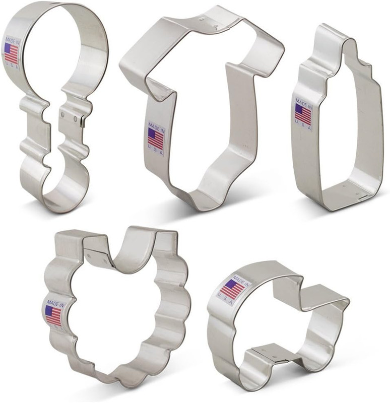 Ann Clark 5-Pc. Baby Shower Cookie Cutter Set, Made in USA, Baby Bottle, Rattle, gallery