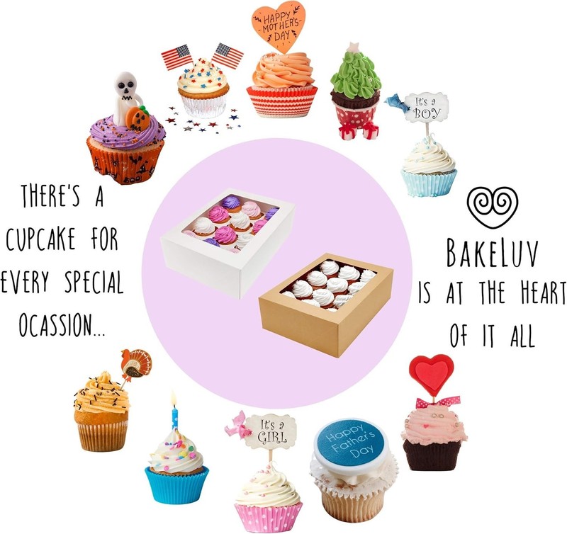 Sturdy 50 Brown 13x9.5x4 Inch Cupcake Boxes, Food Safe Bakery Display Containers gallery