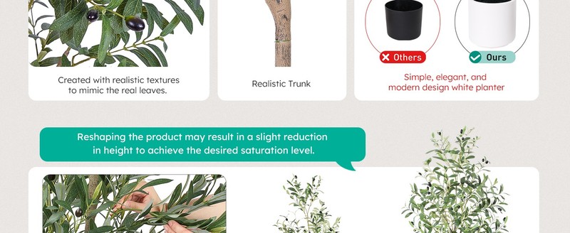 Olive Tree Artificial Indoor, 5ft Tall Silk Faux Olive Tree with White gallery
