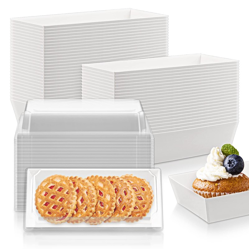 50 Pack Charcuterie Boxes with Clear Lids,4.7 Inch Small White Rectangular Di…