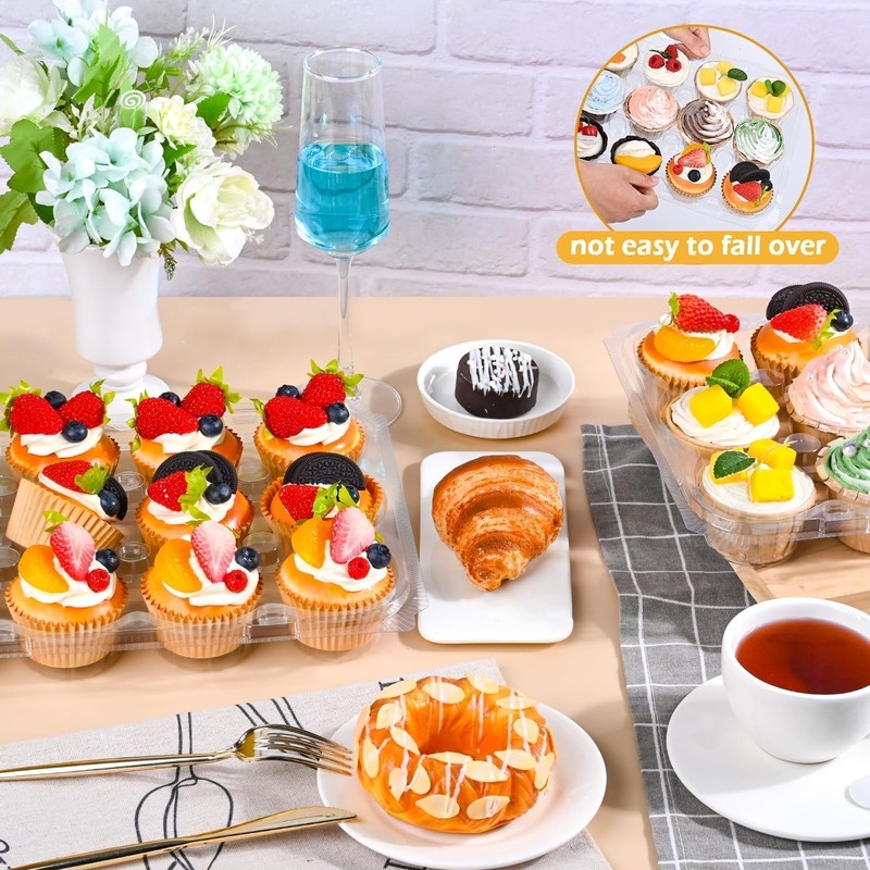 Plastic Cupcake Containers 12 Count (20 Sets), Stackable Cupcake Boxes Holders w gallery