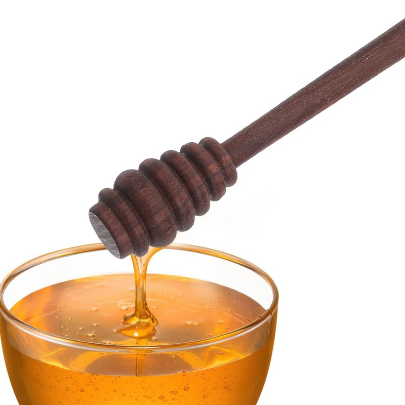 Wooden Honey Dipper Stick 5.5In Black Walnut – Deep-Groove Drizzle Control fo…