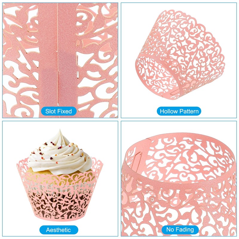 Cupcake Wrappers Paper, 50 Pack Baking Cups Standard Vine Decor, Pink gallery