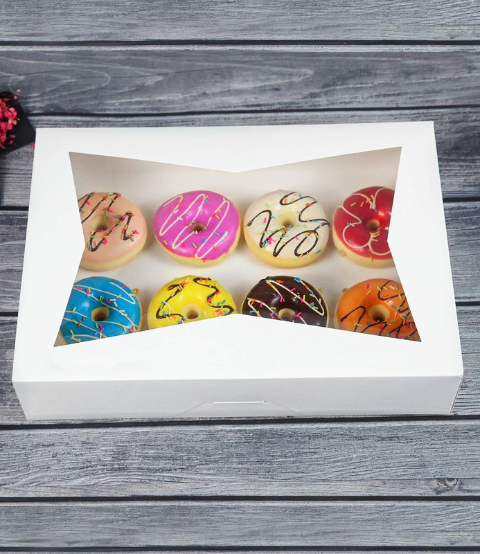 14 x10 x 3inch White Lock Corner Window Bakery Cookie Boxes, Large Paperboard... gallery