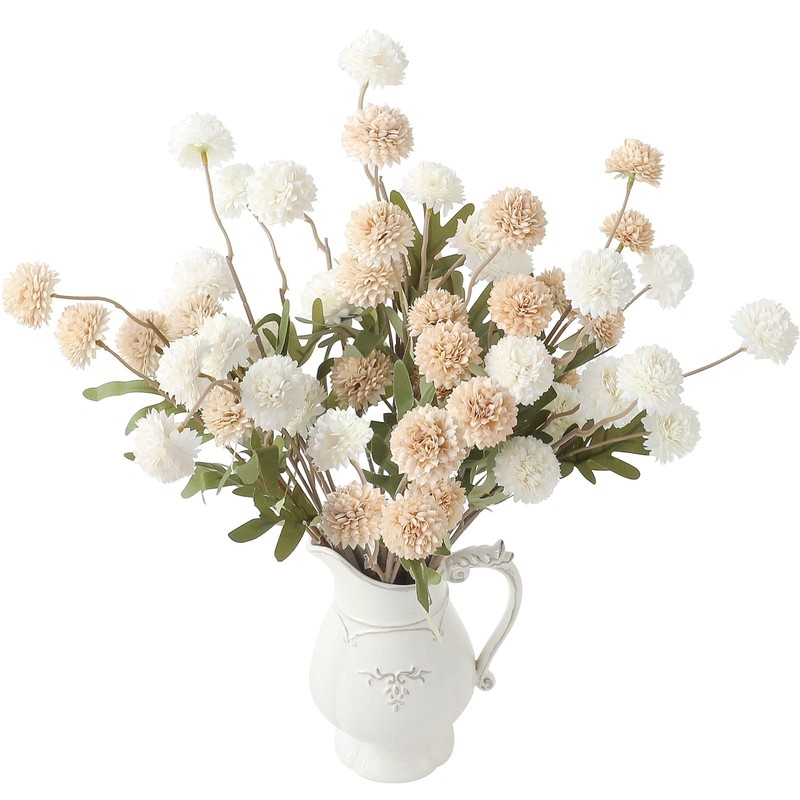 Floroom 9pcs Faux Silk Mums Artificial Flowers Beige Ivory Mini Chrysanthemums S