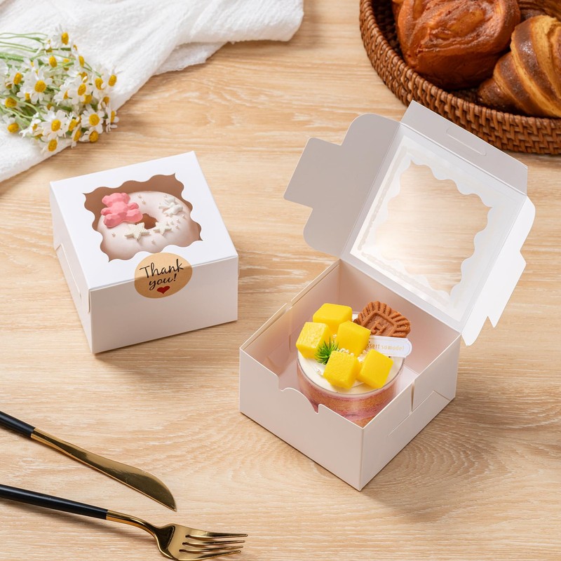 50Pcs Cookie Boxes with Window, 4X4X2.5 Inches Bakery Boxes with 50Pcs Stickers gallery