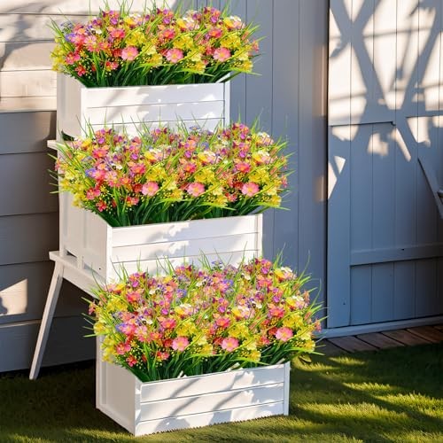 12 Bundles Artificial Flowers for Outdoor: UV Resistant Faux Silk Wildflowers gallery