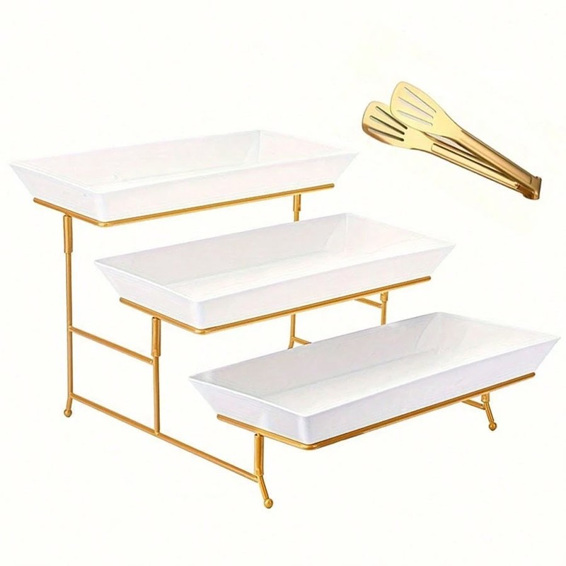 3 Tier Foldable Cake Stand Dessert Display Rack with Serving Tongs gallery