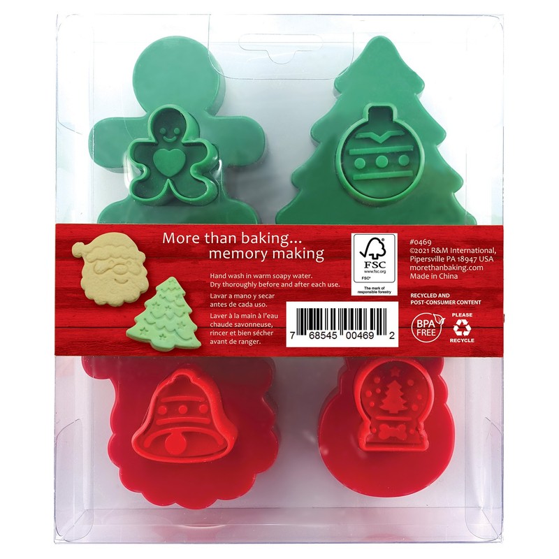 R&M International 4 Piece Double Sided Christmas Cookie Stamper Set, 2-Inch gallery