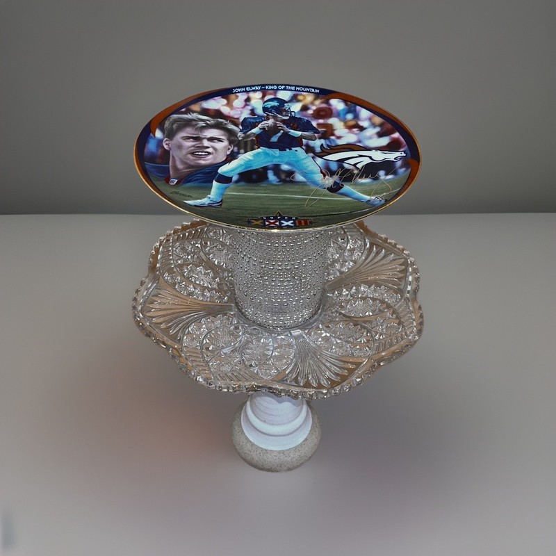2 Tier Custom Centerpiece Cupcake Display Tray Crystal John Elway Broncos 15″ Ta