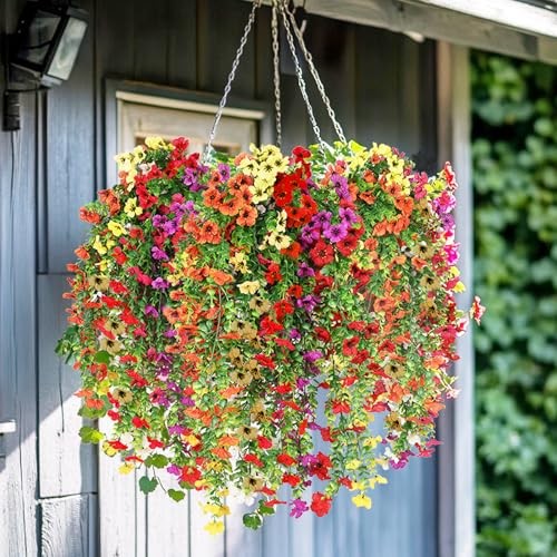 Artificial Hanging Flowers for Outdoors, 4 Pcs Fake Hanging Plant Mixed Color gallery