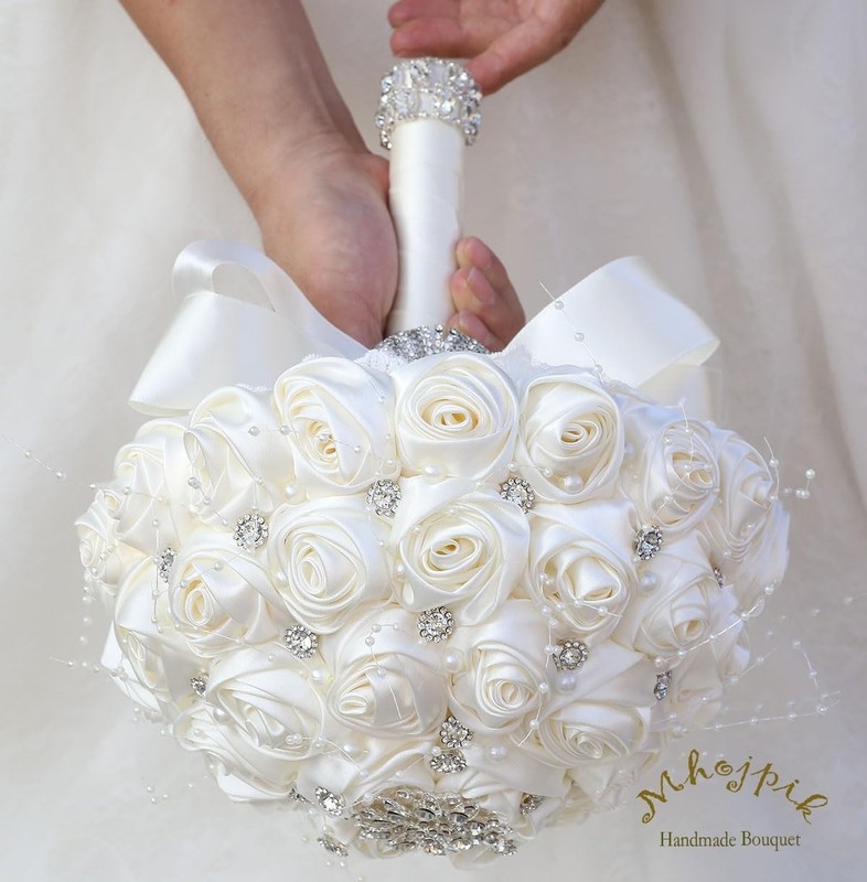 Mhojpik Bridal Wedding Bouquet Round Bling Brooch Holding Bouquet Artificial gallery