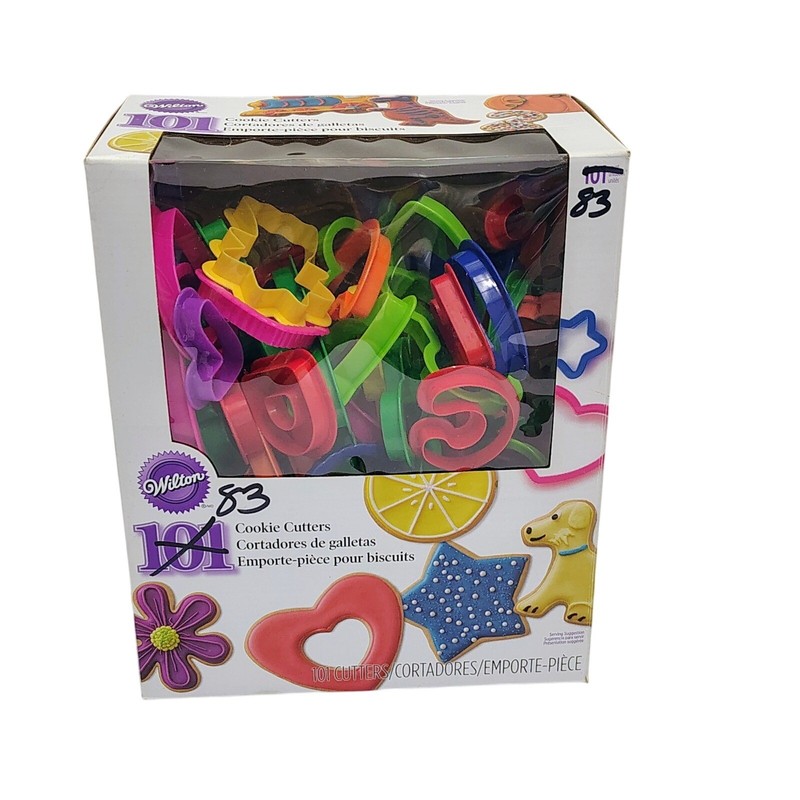 Wilton 83 Cookie Cutters Set Plastic Alphabet Numbers Holiday Shapes Multicolor