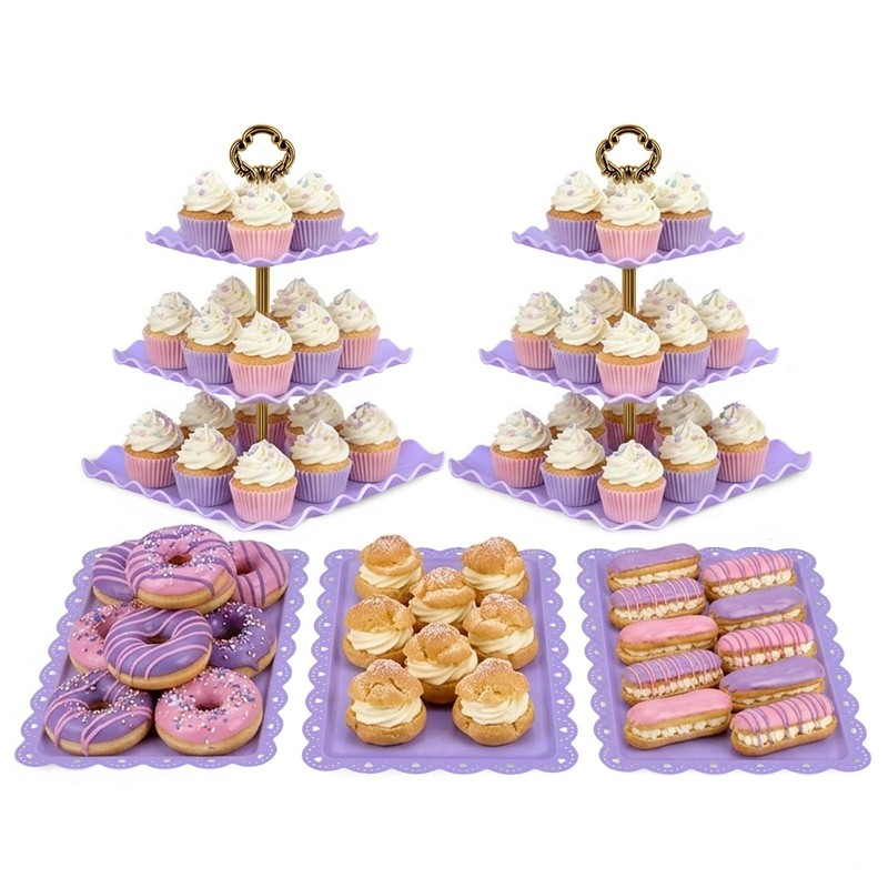 5 Piece Cake Stand Set with 2 x Large 3-Tier Cupcake Stands, 3 x Appetizer Tr…