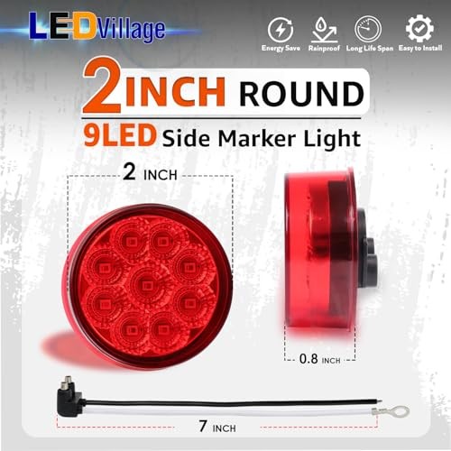 2 Pcs 2 inch Round Red 9LED Side Marker Clearance Lights with Red (2 Pcs) gallery
