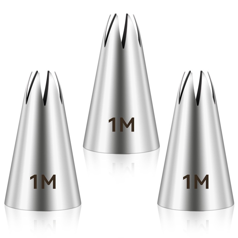 3pcs 1M Cake Piping Tips, Decorating Supplies, Nozzles for 3 x 1M, Silver