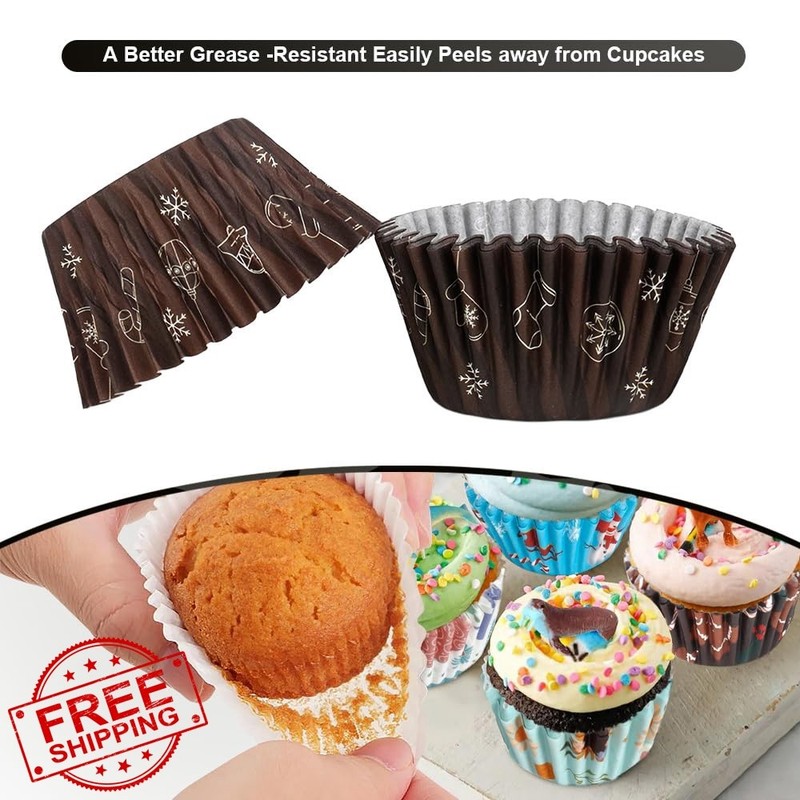 Kiopdse Christmas Cupcake Liners Dark Brown 100ct gallery