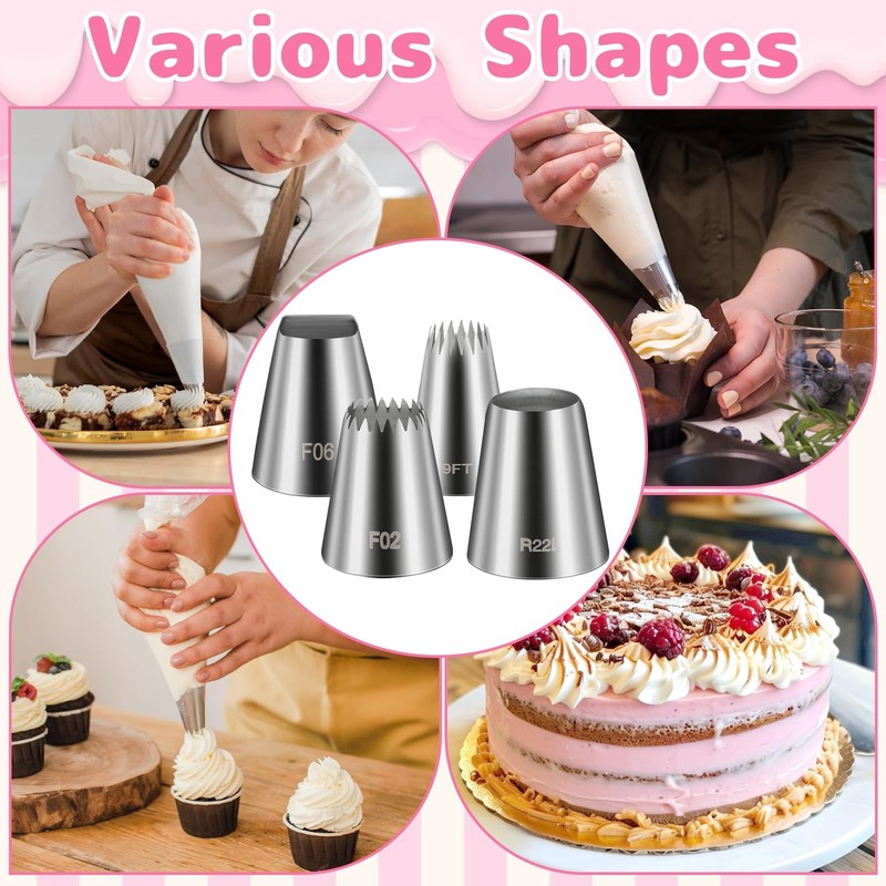Large Piping Tips Set F02 F06 9FT R22L Stainless Steel Square Round Star Wide... gallery
