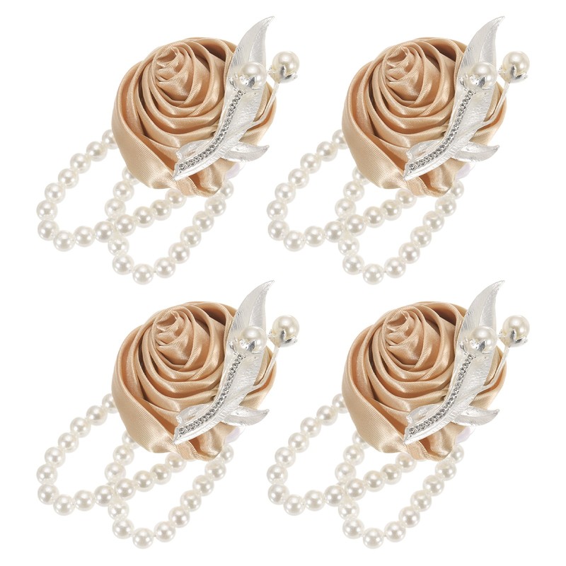 4Pcs Artificial Flower Bracelets for Wrist Corsage, 2.4 x 2.8 inches