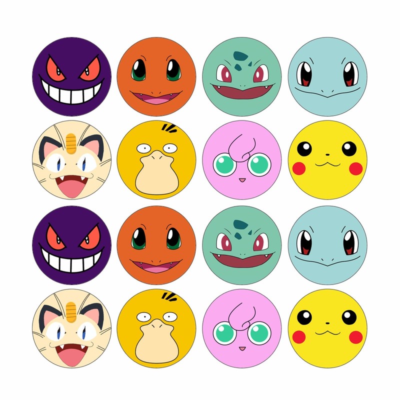 24x EDIBLE Pokemon Faces Birthday Wafer Paper 4cm (uncut)