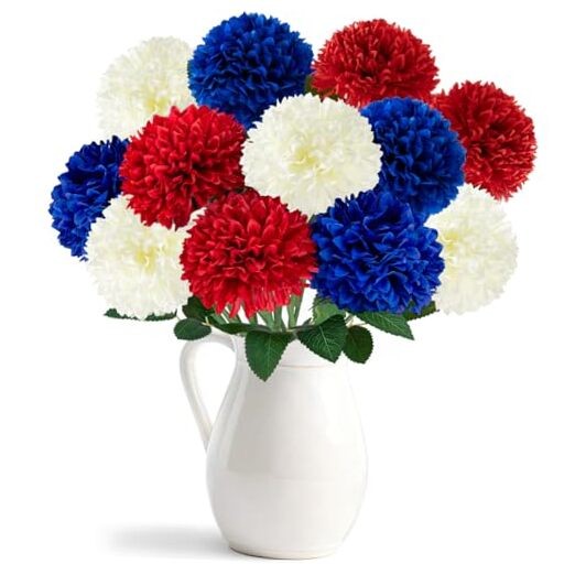 4th of July Decorations Patriotic Decor 12Pcs Artificial Flowers Red White