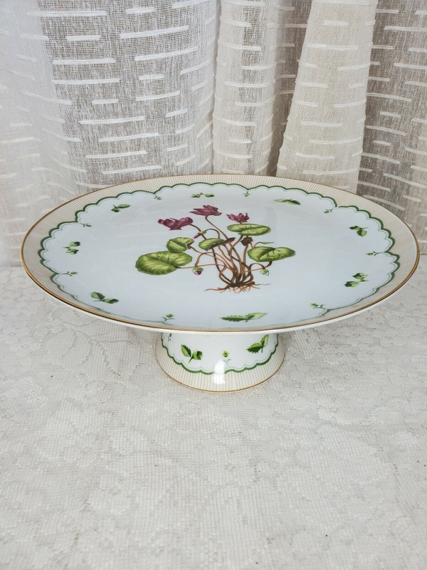 Vintage Georges Briard 10 3/8″ Pedestal Cake Plate Victorian Garden Japan