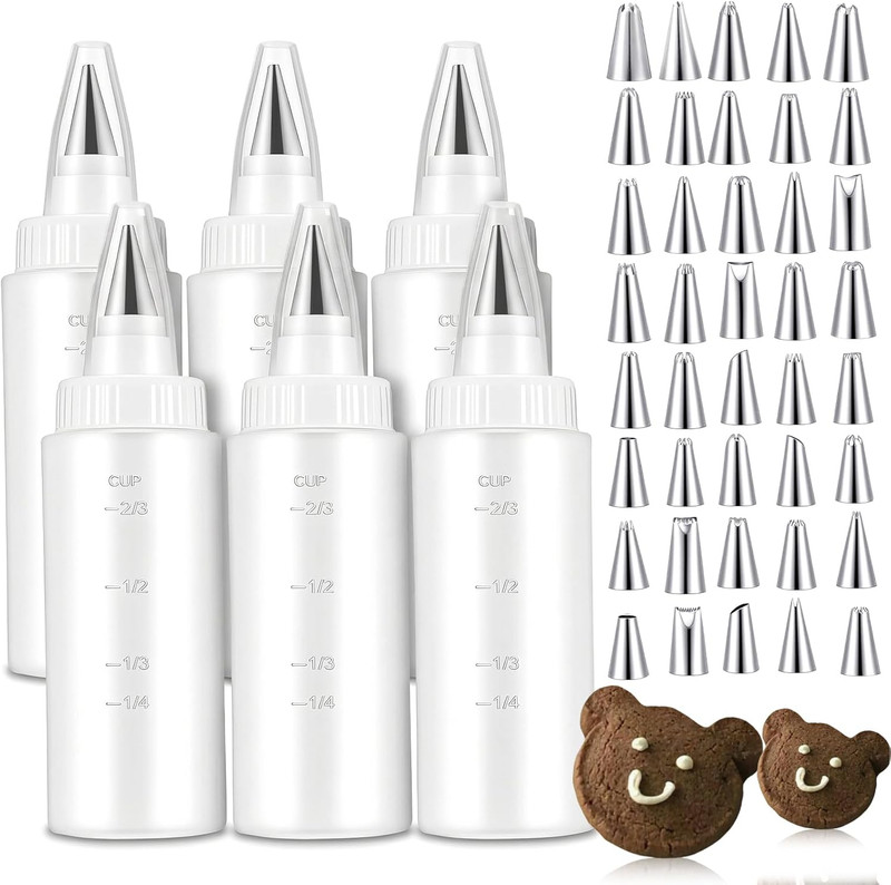 6 Pcs Piping Bottles for Icing Cookie Decorating Supplies Plastic Squeeze Bottle