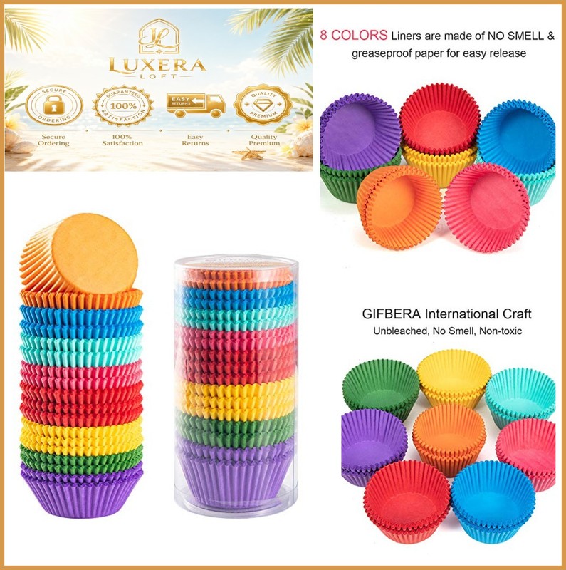 NEW Rainbow Cupcake Liners 400ct Standard Paper Baking Cups 8 Colors 2in Party