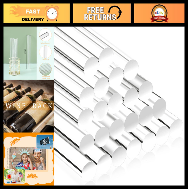 24 Clear Acrylic Rods – 10 Inch, 3/8 Inch Diameter – Cake Dowels for Crafts & We