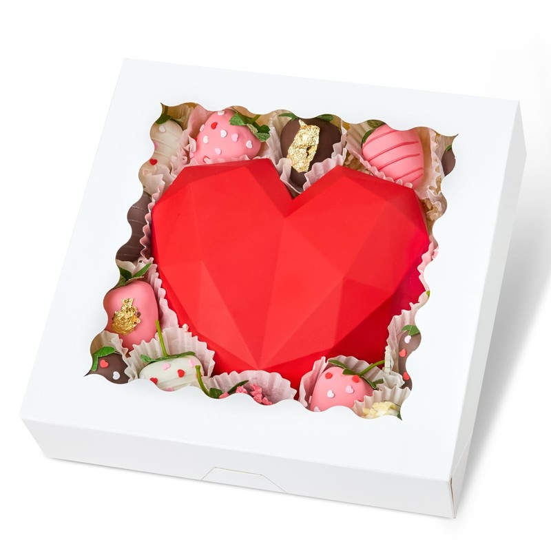 20 PCS Pie Boxes 10x10x2.5 Inch Bakery Window AutoPopup Cookie White Treat