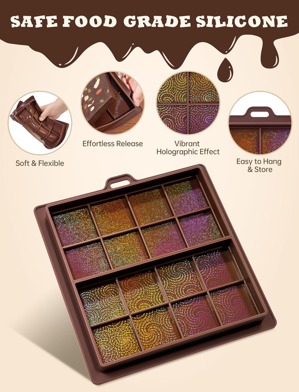 0.67 Inch Holographic Dubai Chocolate Molds, Silicone Chocolate Bar Mold for Bla gallery