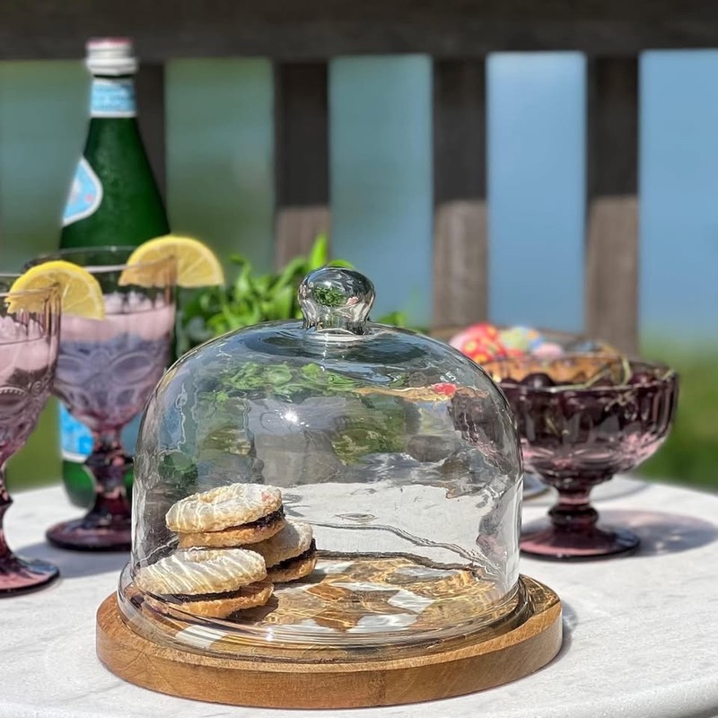 Geometric Cake Tray, Dome, Server, Dessert, Snacks, Cheese Glass , 9 D x 7.5 H gallery