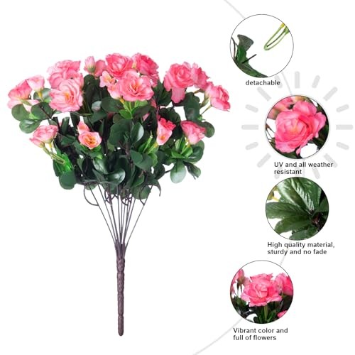 Artificial Faux Outdoor Flowers Plants for Spring Summer Decoration, Dark Pink gallery