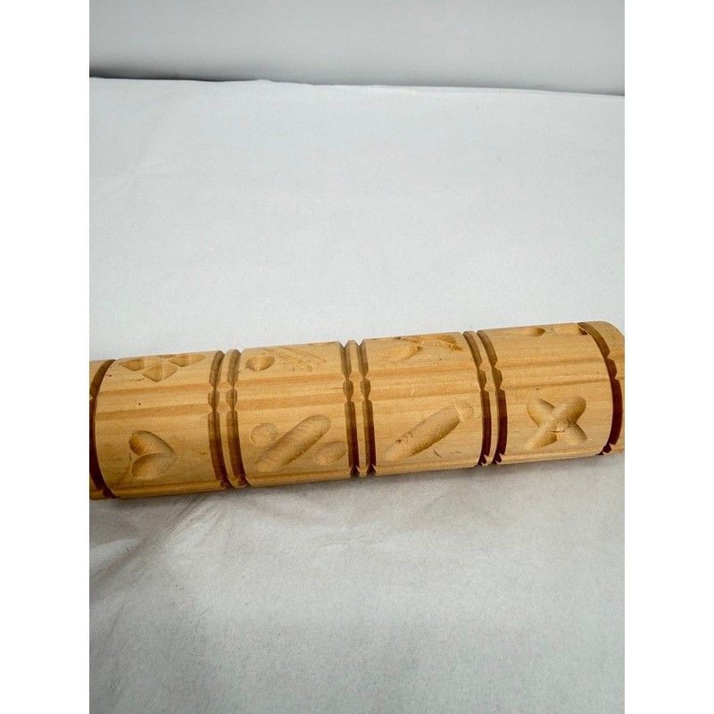 Handcrafted Wooden Embossed Rolling Pin Springerle Cookie Dough Roller W Germany gallery
