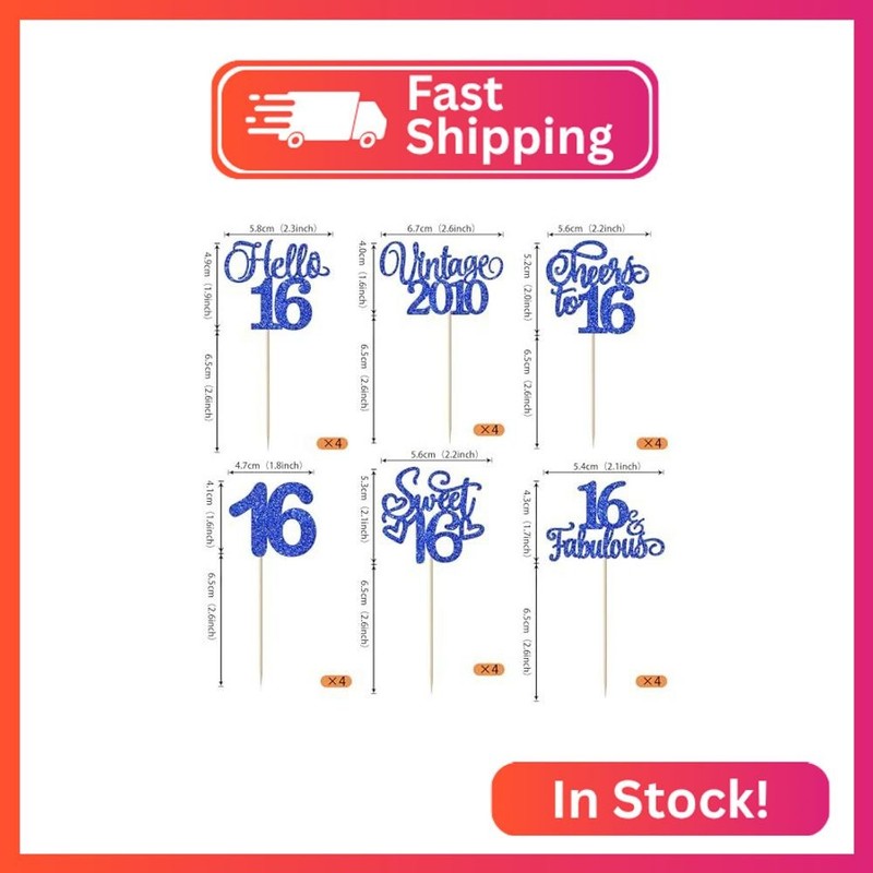 Rsstarxi 24 Pack 16th Birthday Cupcake Toppers Hello Sweet 16 Fabulous Vintage 2 gallery