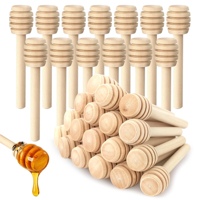 JIABEIUS 400 Pcs Mini Honey Sticks, 3 Inch Wooden Honey Dipper, Small Honeyco…
