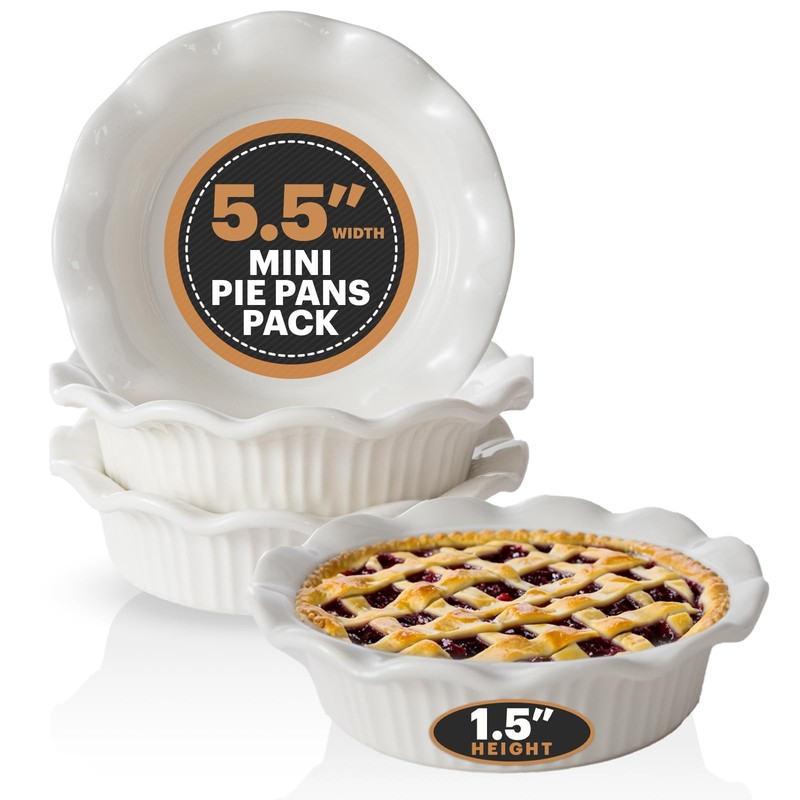 Aunt Shannon’s Kitchen White Ceramic Mini Pie Pans – Set of 4 – 4-Pack,