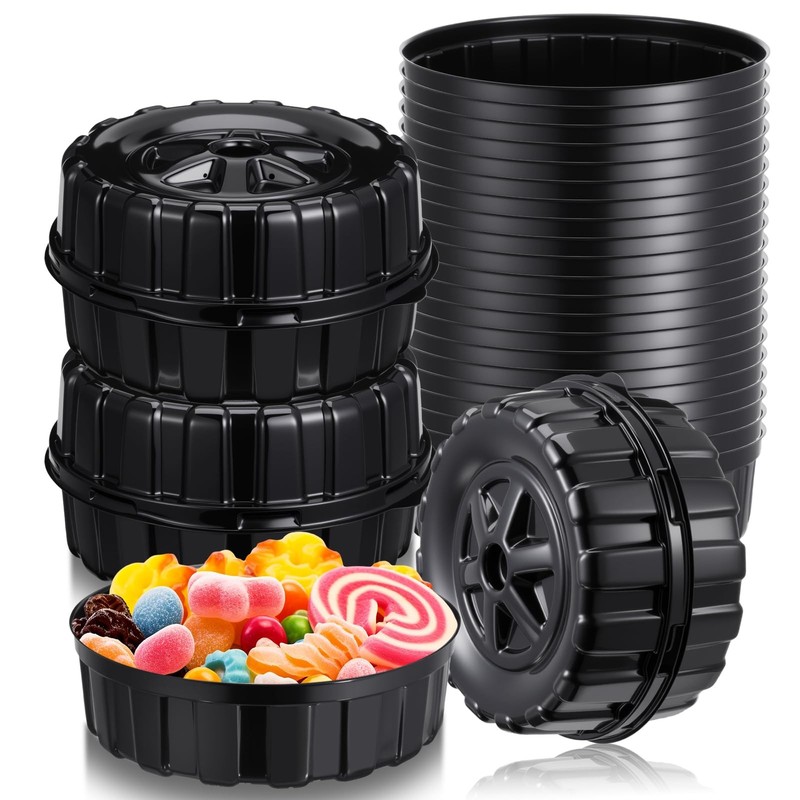 24 Pcs Truck Wheels Plastic Food Containers with Lids Race Car Wheels Disposa…