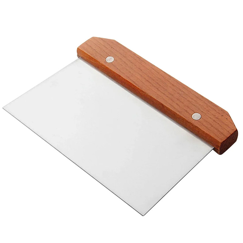 Stainless Steel Dough Scraper Pizza Cutter Cake Scraper Wooden Handle Baking
