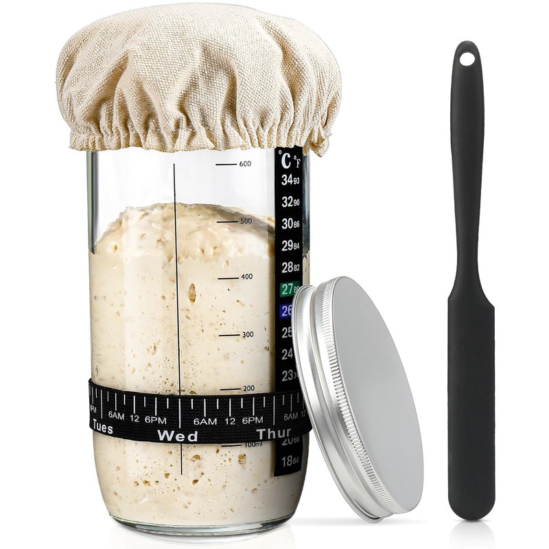 Sourdough Bread Baking Supplies,24 oz Sourdough Starter Jar Glass, Sourdough ...